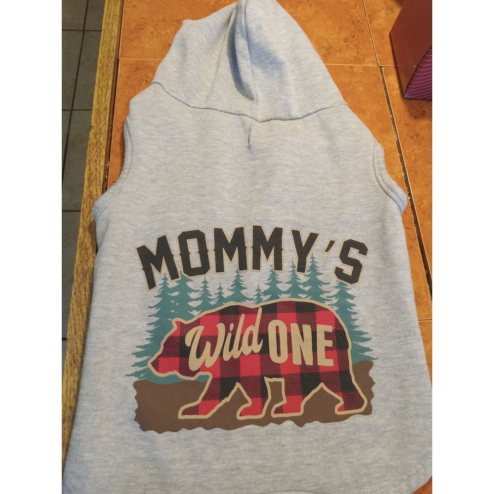 Vibrant Life Pet Hoodie Medium Mommys Wild One Buffalo Plaid Bear Sleeveless
